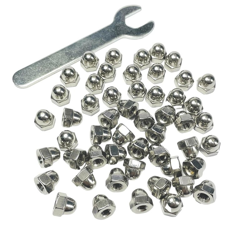ZDingTech 50pcs #10-24 Acorn Cap Nuts,10-24 Cap Nuts,Acorn Hex Cap Dome Head Nuts,Dome Nuts,304 Stainless Steel Acorn Nuts,Hardware Nuts,18-8,Bright Finish with Open End Wrench - Image 2